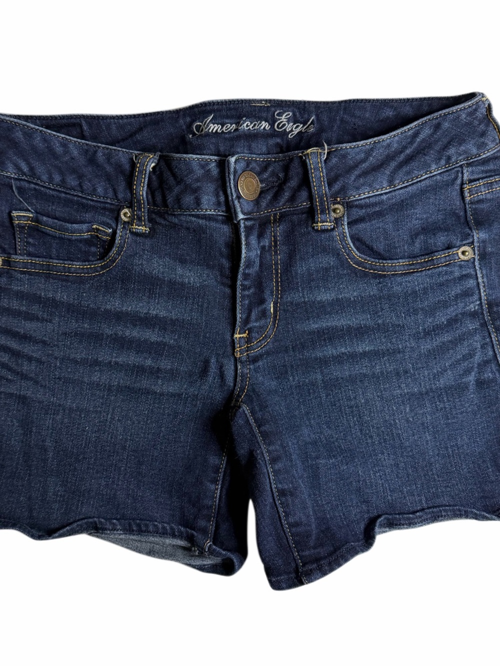 American Eagle Outfitters Women’s Size 6 Dark Wash Denim Shorts Stretch Raw Hem